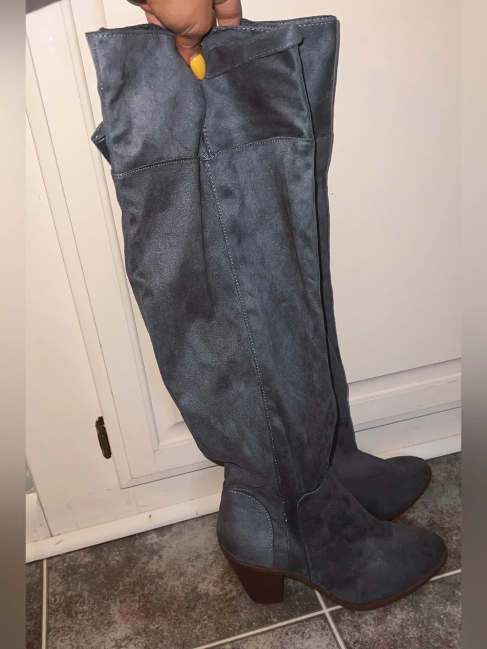 Qupid Gray Faux Suede Over-the-Knee Boots Size 9 Block Heel